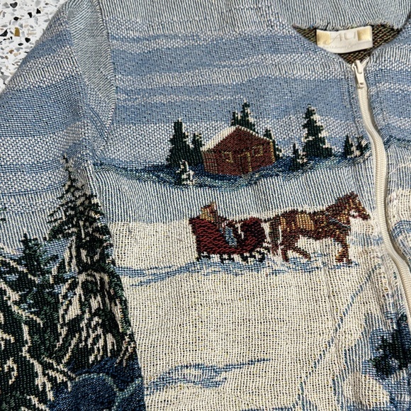 Vintage Art Unlimited Winter Wonderland Knit Cardigan blanket sweater small - Picture 4 of 12